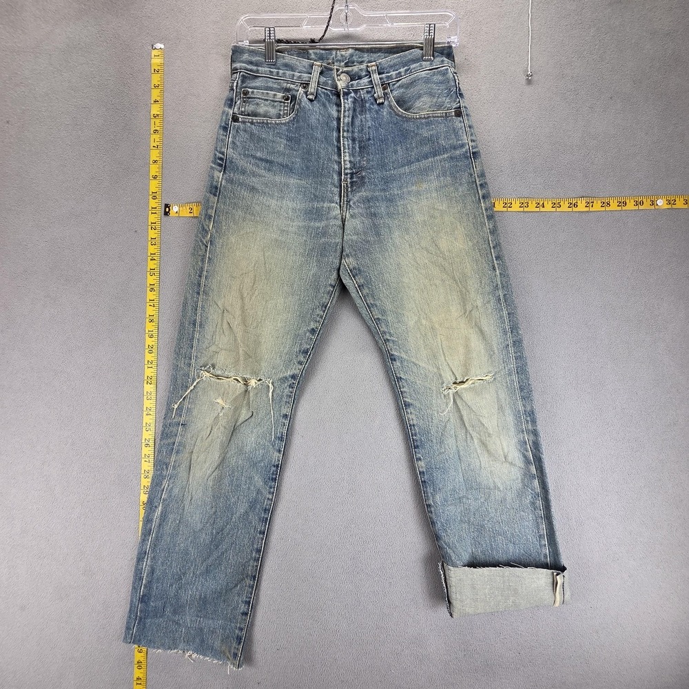 Vintage Levis 502 Jeans Mens Blue Selvedge LVC Made in Japan Thrashed Fits 26x28